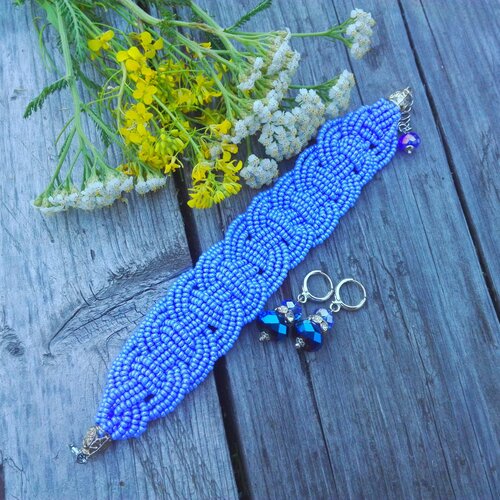 Плетеный браслет GulNara, бисер, 1 шт., размер 18.5 см, синий