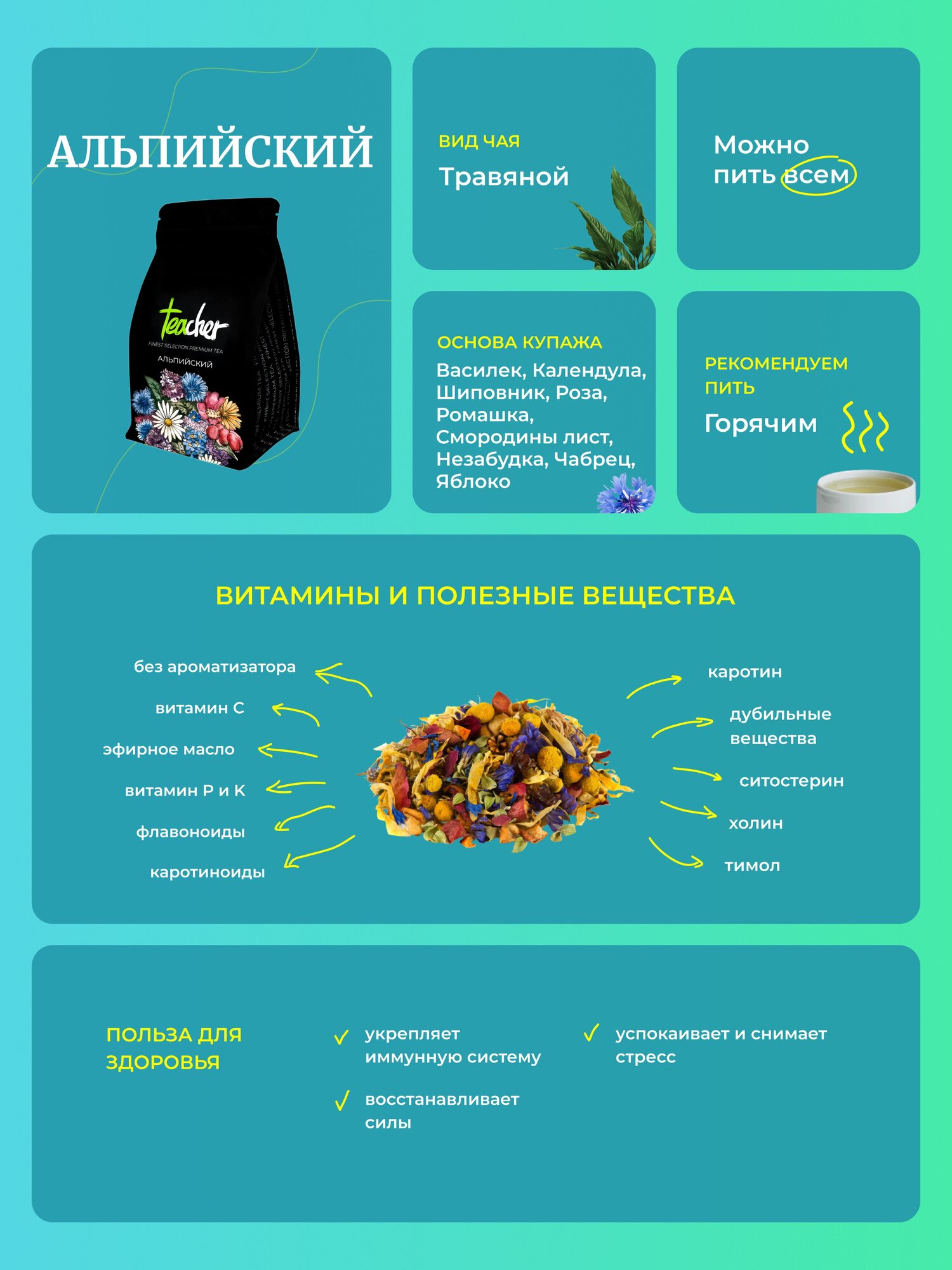 Чай TEACHER Альпийский 250 г травяной фруктовый натуральный премиум рассыпной весовой - фотография № 2