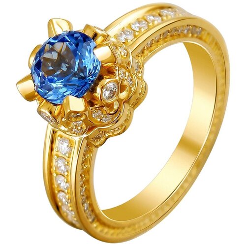 фото Эстет кольцо с танзанитом и бриллиантами из жёлтого золота 750 пробы 01к648226-2, размер 18