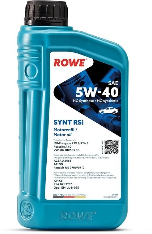 Синтетическое моторное масло ROWE Hightec Synt RSi SAE 5W-40, 1 л