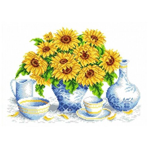 фото Набор подсолнухи в вазе канва с рисунком 23х30 каролинка кткн 154 (р)