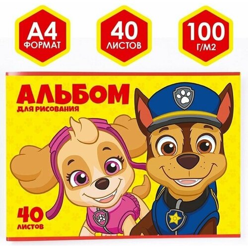 Альбом для рисования на скрепке, А4, 40 листов, Paw Patrol альбом для рисования а5 40 листов на скрепке paw patrol