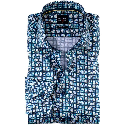 фото Рубашка мужская olymp level five body fit синяя геометрический орнамент арт. 21007451 размер 41