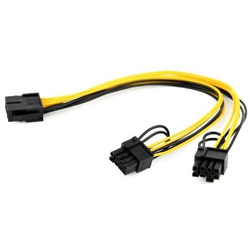 pci e pci express 6pin male adapter to 6 diy connector peeling power cable yellow 50cm Разветвитель Cablexpert PCI-E 8-pin - 2x PCIe 6+2 pin (CC-PSU-85), 0.3 м, 1 шт., желтый/черный