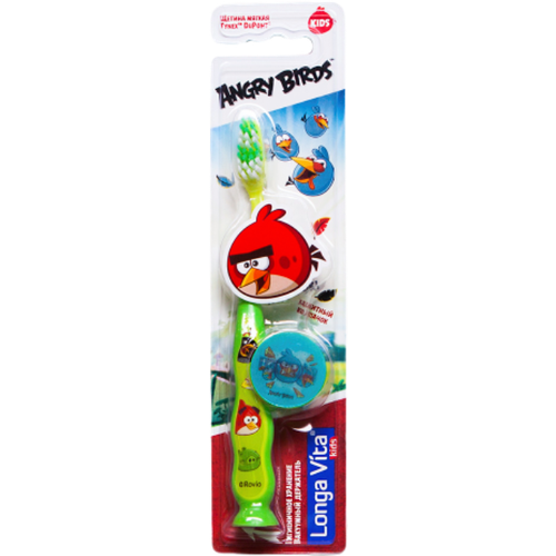 Longa Vita Зубная щетка Angry Birds с защитным колпачком арт. AB-1 1 шт зубная щетка longa vita angry birds детская с защитным колпачком присоской от 5 и лет синяя