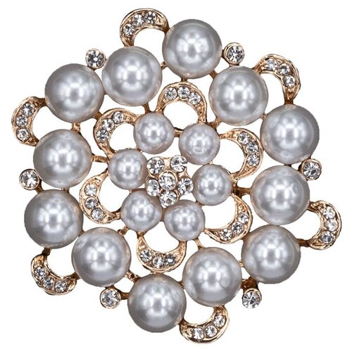 фото Брошь бижутерная жемчужная россыпь (замок-булавка, золотистый) 12-56193 otokodesign