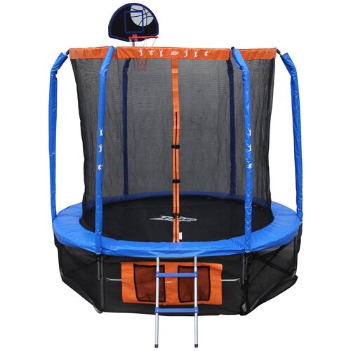 фото Батут ecos bs-8ft-3 с баскетбольным кольцом, сеткой и лестницей 210 см