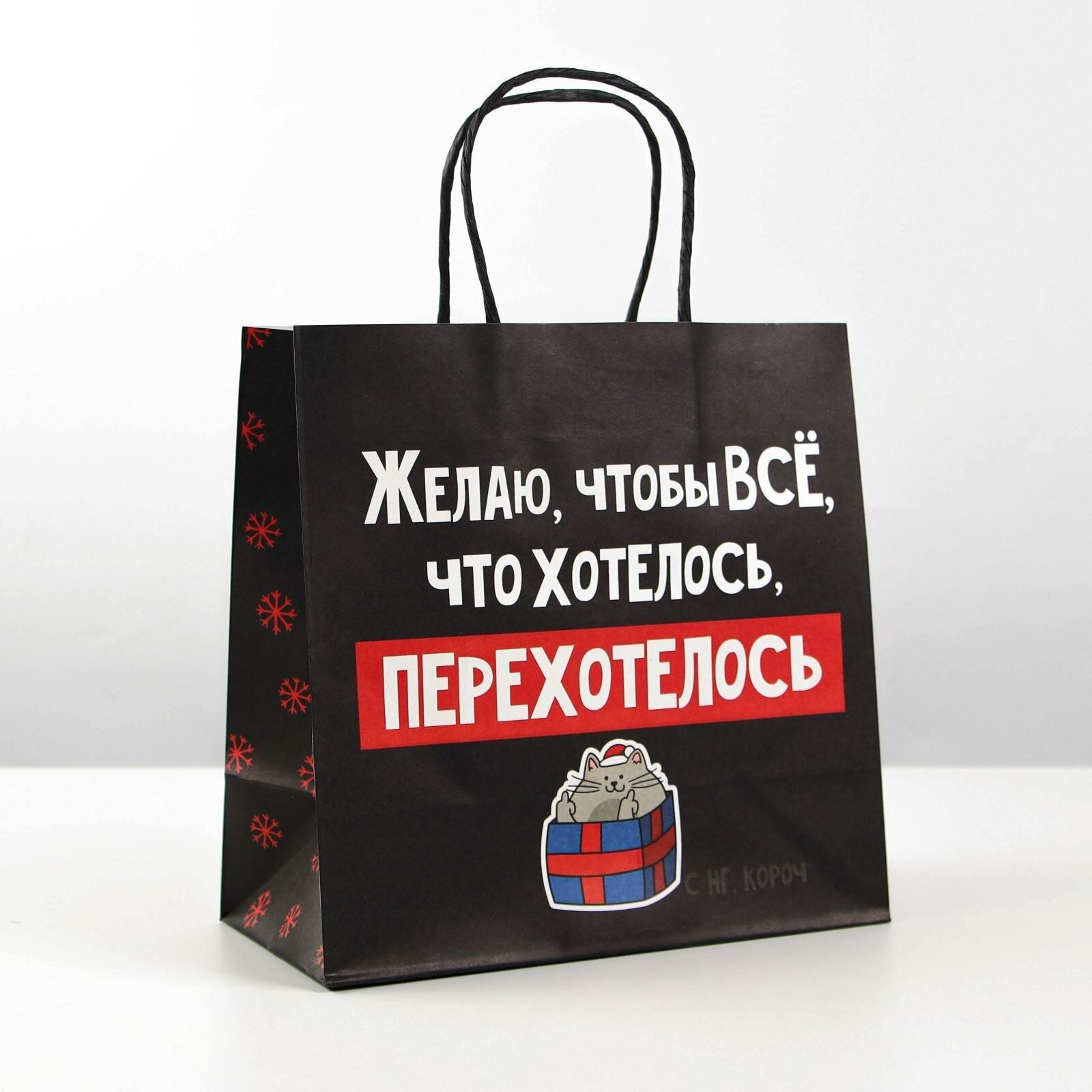 Подарочный пакет "Чтобы всё хотелось", 22 х 22 х 11 см, для упаковки подарка на Новый год — фото 1