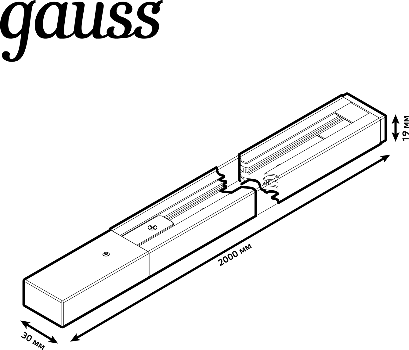 Шинопровод накладной 2м однофазный черный с адаптером питания и заглушкой Gauss