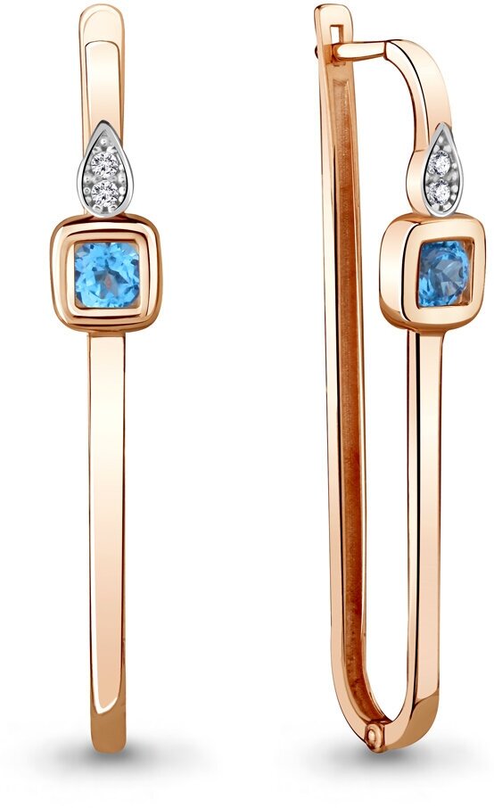 Серьги AQUAMARINE, серебро, 925 проба, золочение, топаз, фианит