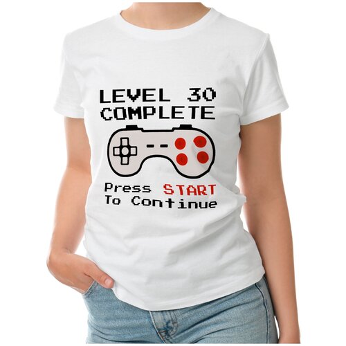 Женская футболка «Level 30 complete» (XL, темно-синий)