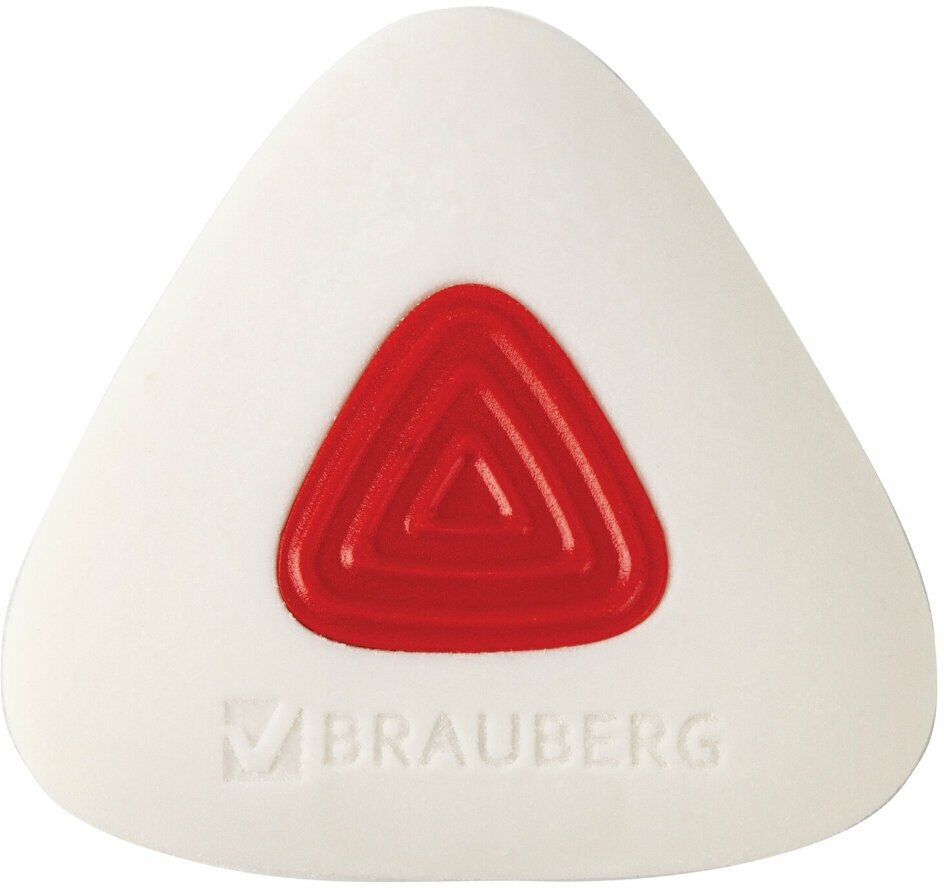 Ластик BRAUBERG "Trios PRO", 36х36х9 мм, белый, треугольный, красный пластиковый держатель, 229559, 36 штук, 229559