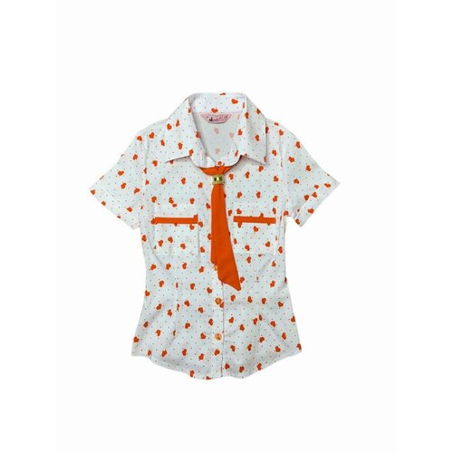 Рубашка, размер 116, белый, оранжевый