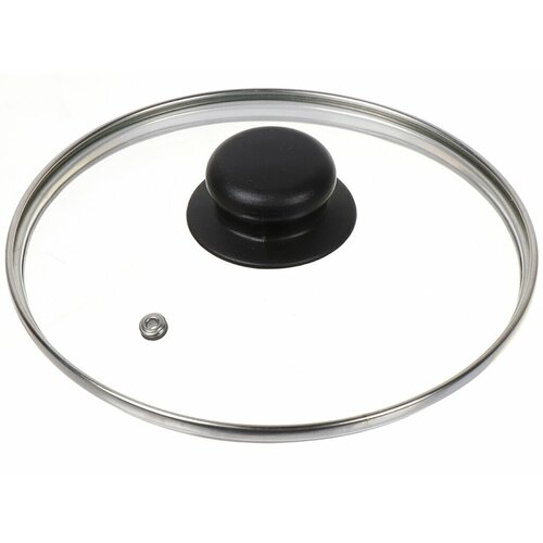 Крышка для посуды стекло, 18 см, Daniks, металлический обод, кнопка бакелит, черная, Д4118Ч
