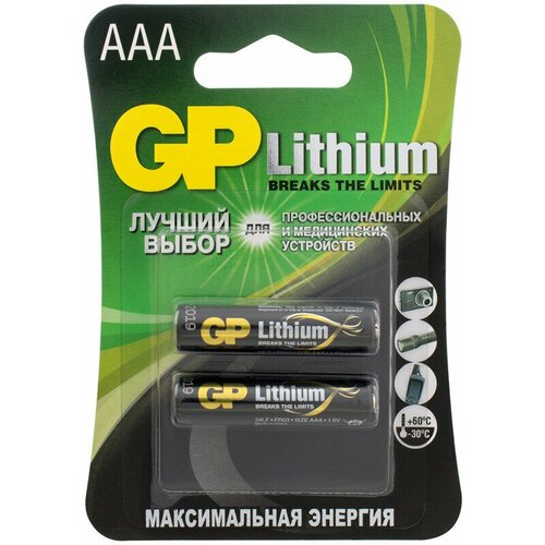 Батарейка GP Lithium AAA (LR03) литиевая 24LF BL2, 2 штук, 308130