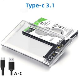 Внешний Бокс для Жесткого Диска и SSD 2.5" USB-C 3.1 Прозрачный