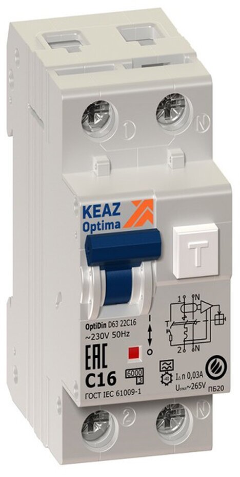 Автоматический выключатель дифференциального тока, дифавтомат OptiDin D63 на 10А, 30mA, ВТХ-C, с защитой от сверхтоков