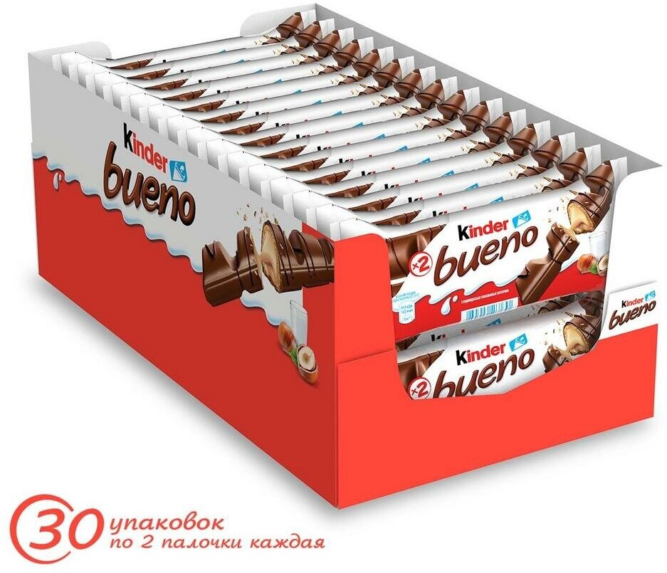 Вафли Kinder Bueno, в молочном шоколаде, 30 шт по 43 г - фотография № 4