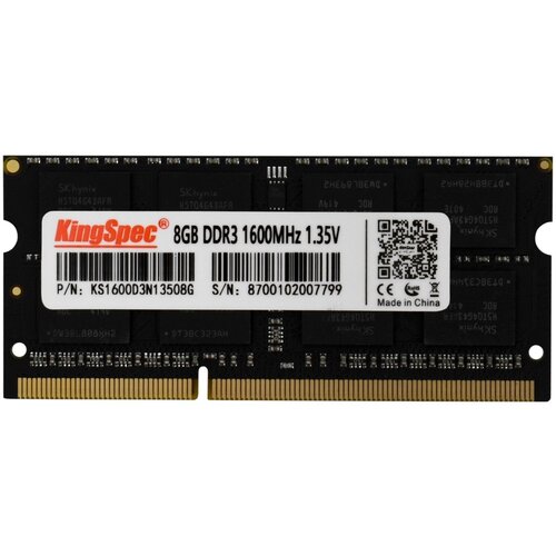 Память DDR3 8Gb 1600MHz Kingspec KS1600D3N13508G RTL PC3-12800 CL11 SO-DIMM 204-pin 1.35В модуль памяти sodimm ddr3 8gb apacer ds 08g2k kam as08gfa60catbgc pc3 12800 1600mhz 2rx8 cl11 204 pin 1 5v