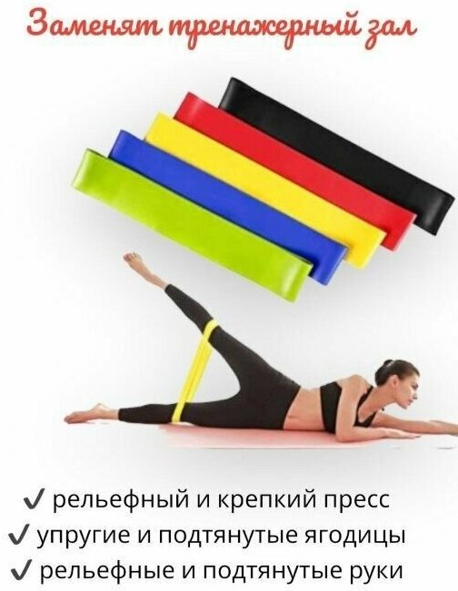 Резинка для фитнеса, набор 5 шт. Спортивный комплект эспандеров для спорта, йоги, пилатеса.