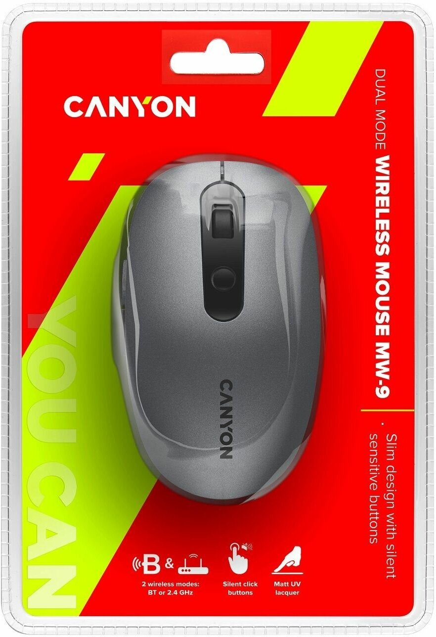 Мышь беспроводная Canyon , 1500dpi, оптическая светодиодная, Bluetooth/USB, серый (CNS-CMSW09DG) - фото №3