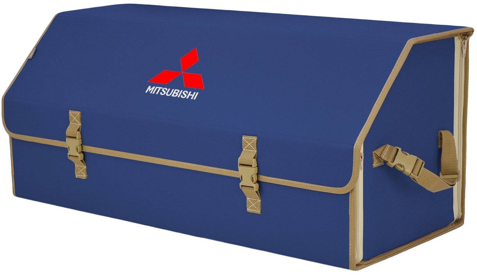 Органайзер-саквояж в багажник "Союз" (размер XXL). Цвет: синий с бежевой окантовкой и вышивкой Mitsubishi (Митсубиши).