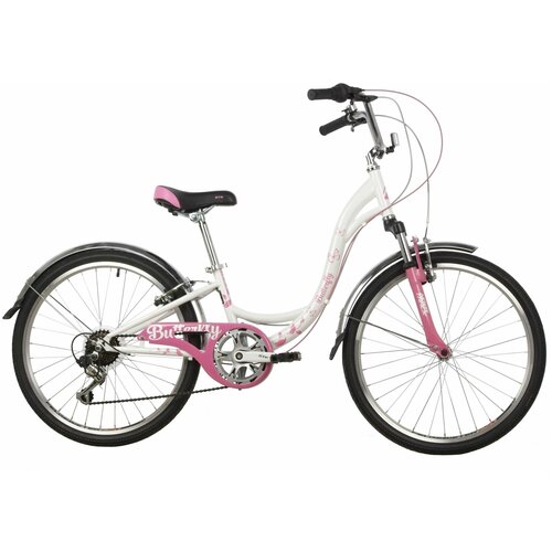 Велосипед NOVATRACK 24, BUTTERFLY, сталь. рама 11, белый-розовый, 6-скор, TY21/RS35/SG-6SI, V-brake