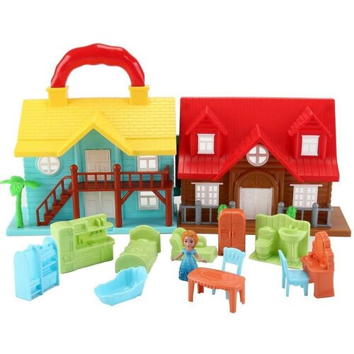 фото Дом для кукол junfa с мебелью и человечками, складной (sg-29014) junfa toys