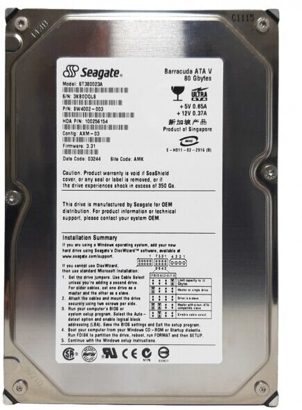 Жесткий диск Seagate 9W4002 80Gb 7200 IDE 3.5" HDD