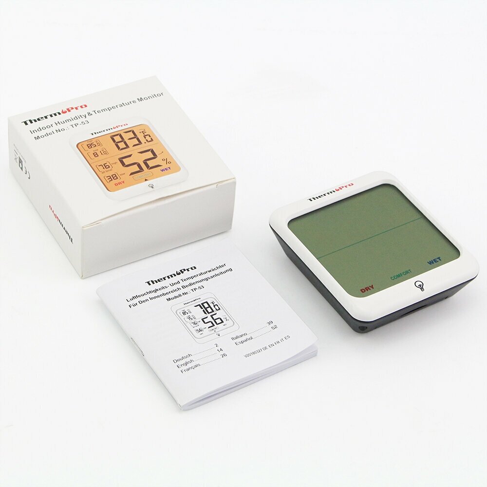 Комнатный цифровой термометр-гигрометр ThermoPro TP53 с подсветкой для измерения температуры и влажности - фотография № 1