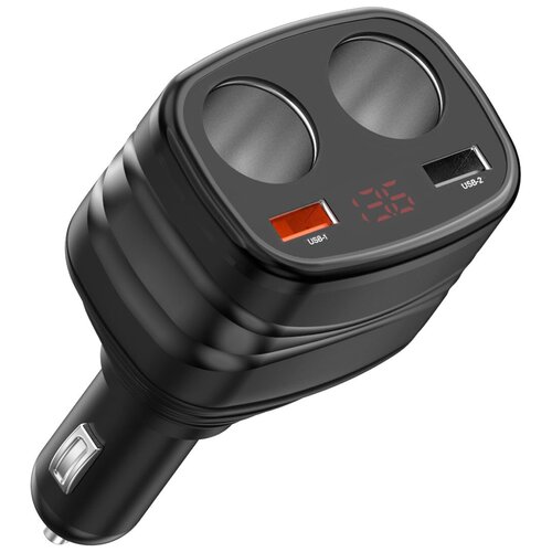Автомобильный разветвитель Eplutus FC-226, зарядное устройство на 2 порта USB и 2 розетки прикуривателя, 120Вт, быстрая зарядка QC 3.0, LED дисплей