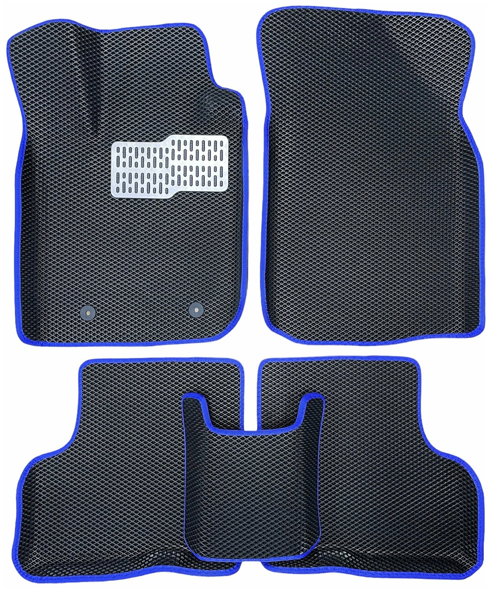 фото Коврики ЕВА EVA ЭВА с бортами 3д 3D для Nissan Sentra 2014-2018 / Ниссан Сентра / черный(ромб)-синий / металл подпятник