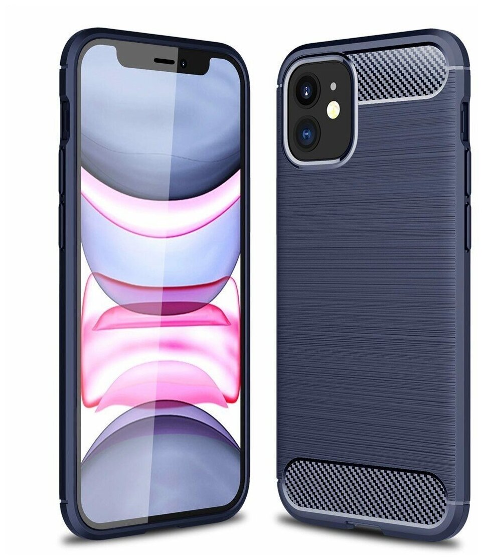 Чехол-накладка Carbon Fibre для iPhone 12 mini (темно-синий)