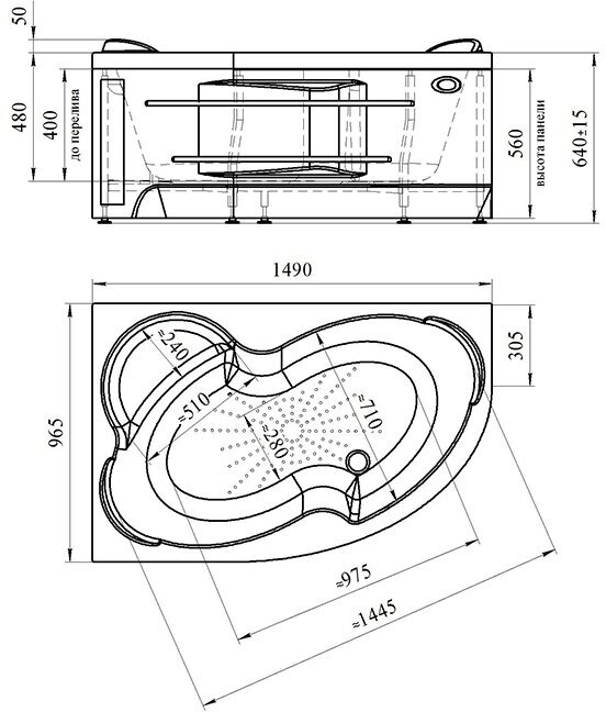 Ванна акриловая Радомир ирма 2, 149х96 (левая) фронтальная панель, полотенцедержатель, каркас