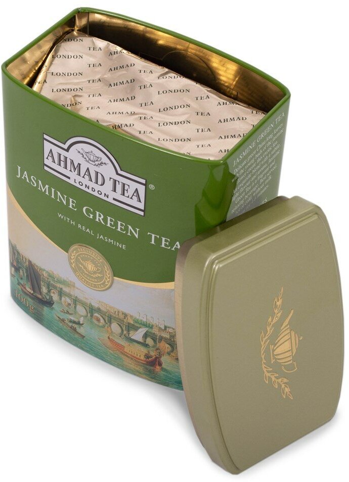 Чай "Ahmad Tea", Зеленый чай с жасмином, металлическая банка, 100гр - фотография № 5