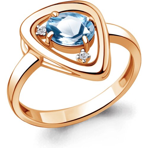 фото Кольцо diamant online, серебро, 925 проба, золочение, топаз, фианит, размер 16.5