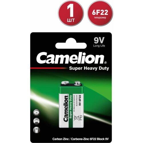 Батарейка Camelion 6F22 BL-1 9В батарейка солевая camelion super heavy duty крона 9v упаковка 1 шт 6f22 sp1g camelion арт 6f22 sp1g