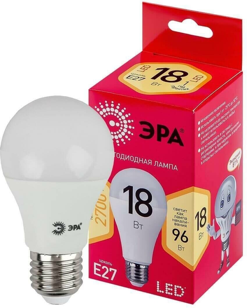 Лампа светодиодная ЭРА E27 18W 2700K матовая LED A65-18W-827-E27 R Б0051850