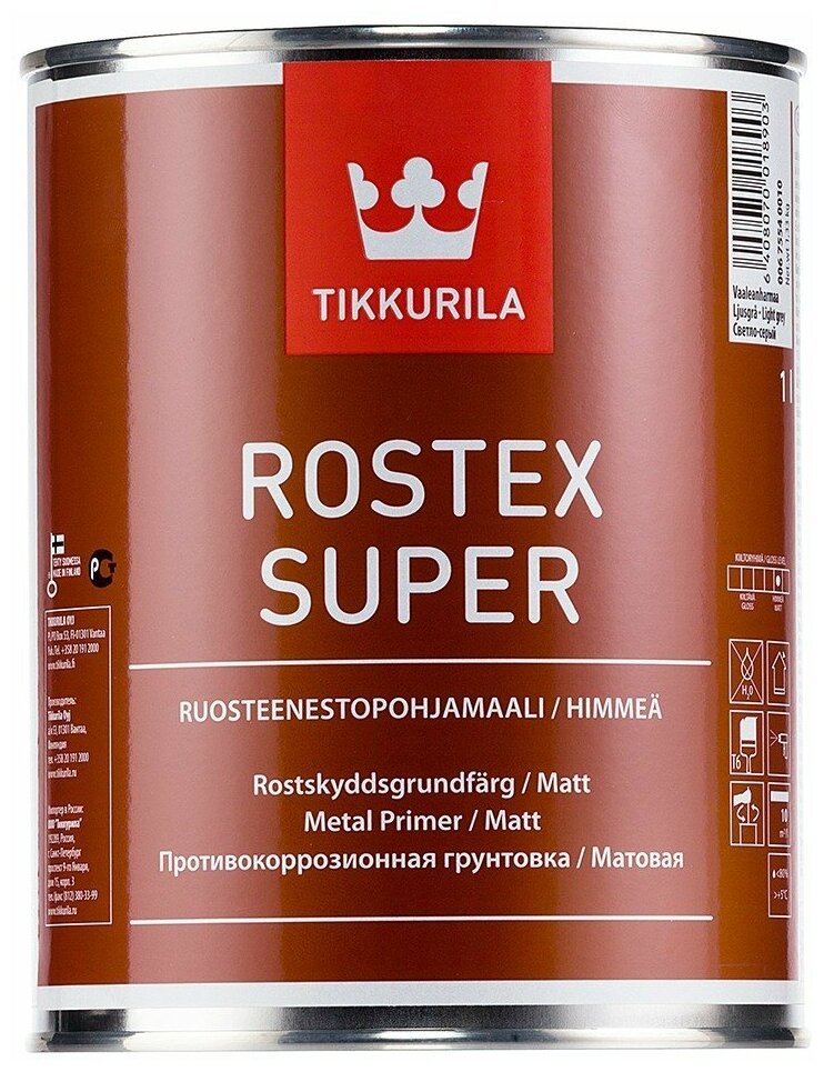 Tikkurila Rostex Super/Тиккурила Ростекс Супер, 1л,светло-серый,грунт антикоррозийный