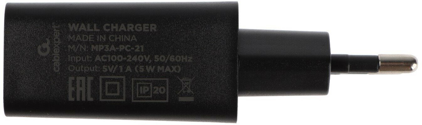 Адаптер питания Cablexpert 100/220V - 5V USB 1 порт, 1A, черный - фото №3