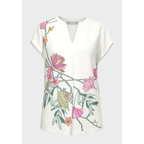 фото Блуза bianca, повседневный стиль, свободный силуэт, короткий рукав, флористический принт, размер 36, белый