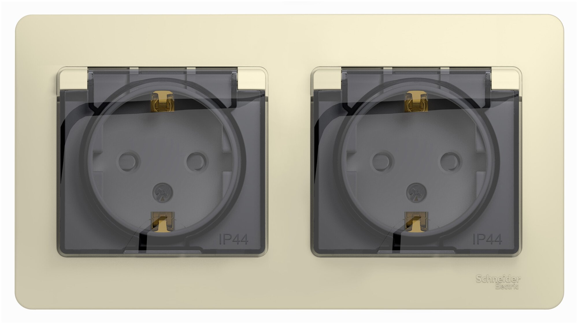 Розетка 2-м СП 2мод. Glossa 16А IP44 с заземл. защ. шторки в сборе беж. SchE GSL000247