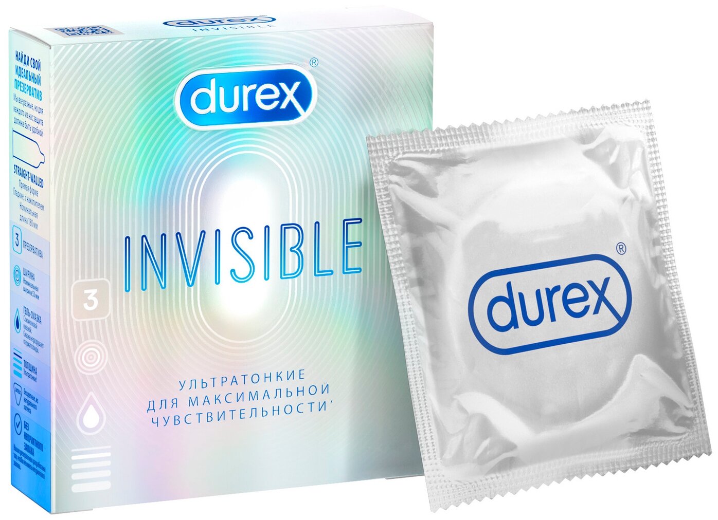 Презервативы Durex Invisible ультратонкие для максимальной чувствительности, 3 шт.