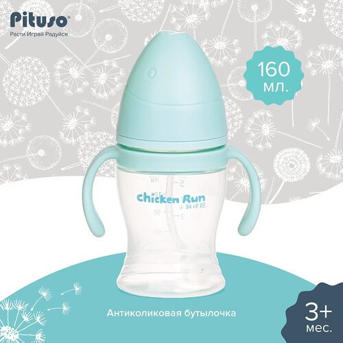 фото Бутылочка pituso антиколики/широкое горло с ручками 160 мл light blue/светло-голубой