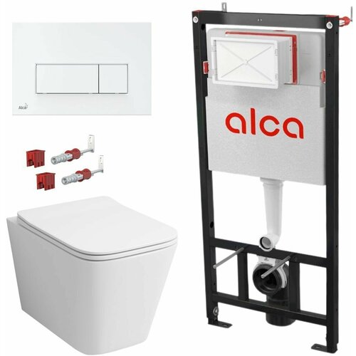 Готовый набор Alcaplast AM101/1120 с белой панелью смыва + унитаз подвесной Azario Mona безободковый с сиденьем микролифт AZ-0057