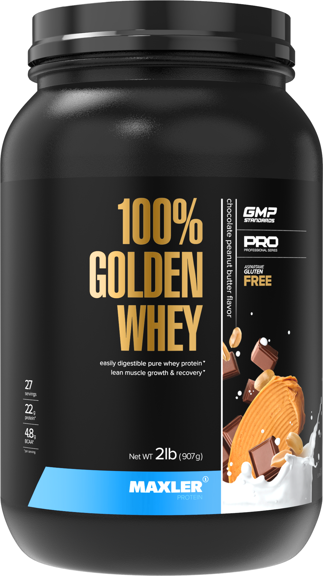 Сывороточный протеин Maxler 100% Golden Whey - Шоколадно-арахисовая паста, 908г - Рост мышечной массы - Восстановление - BCAA