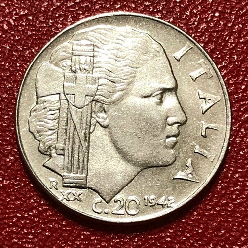 Монета Италия 20 Чентезимо 1942 год #2-5 сомали 5 чентезимо 1950 г