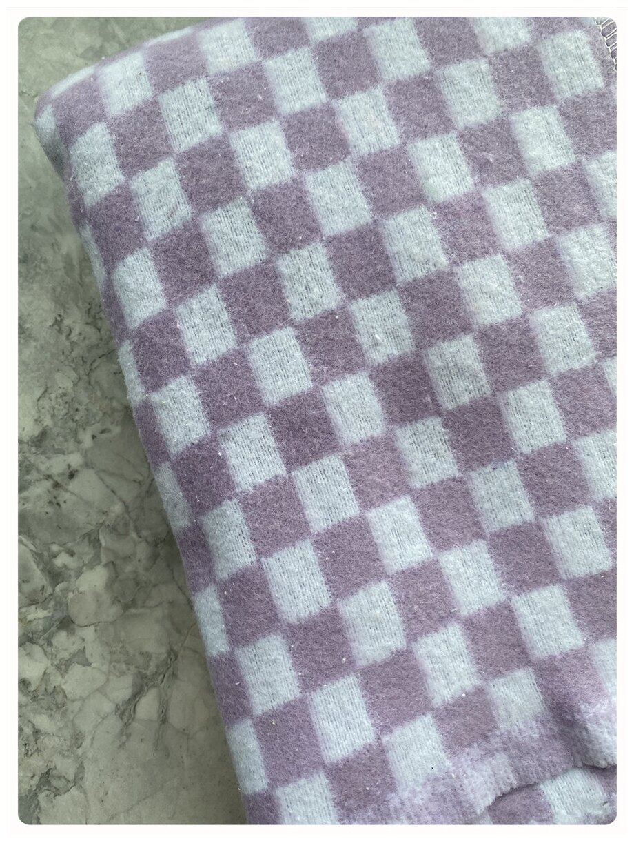 Одеяло байковое 1,5 спальное 140х205 см (сиреневый клетка) - фотография № 4