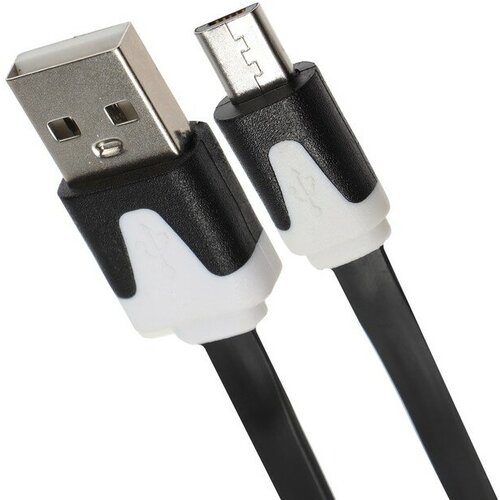 кабель 2 в 1 luazon microusb lightning usb 1 а 0 9 м плоский микс Кабель LuazON, microUSB - USB, 1 А, 1 м, плоский, чёрный