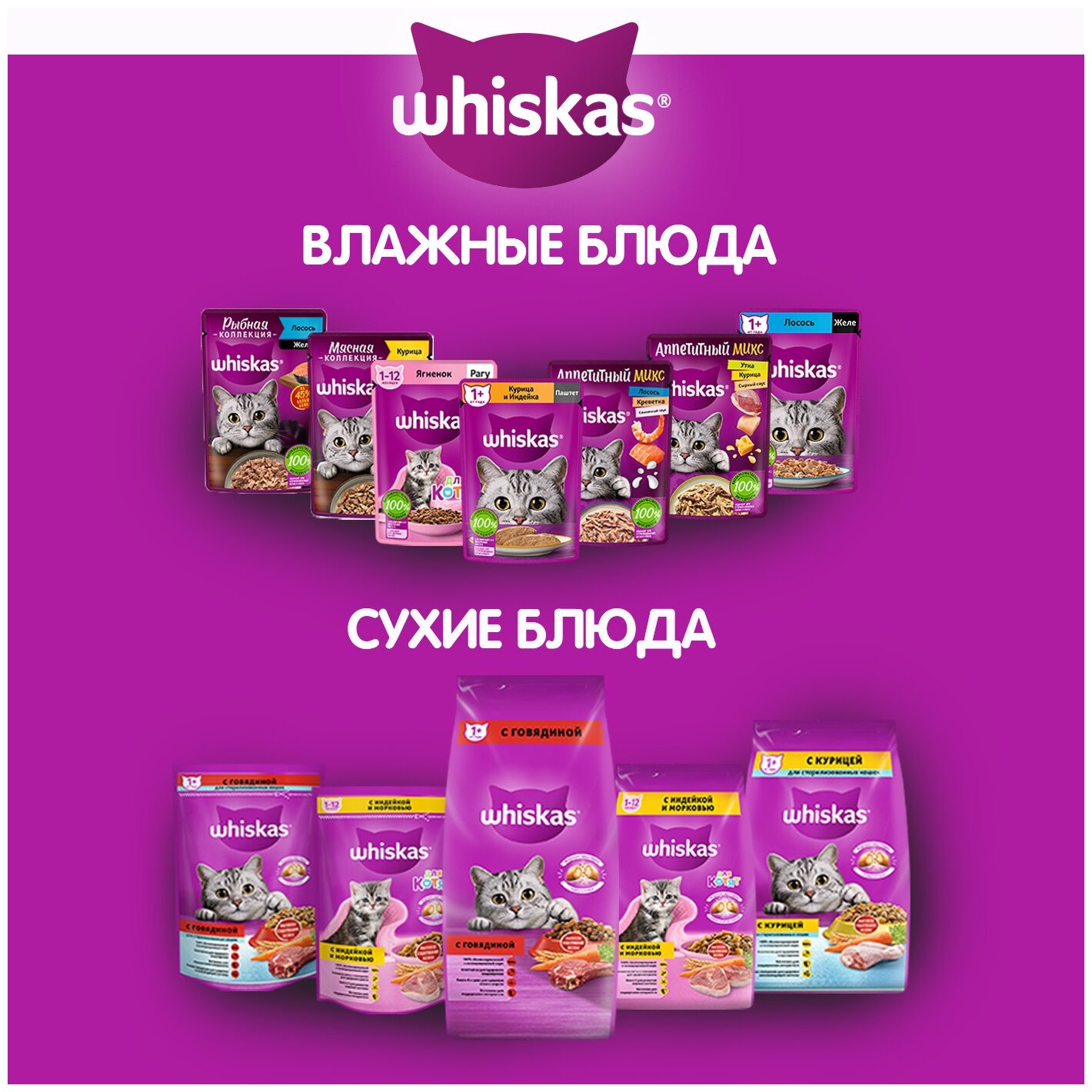 Whiskas влажный корм для пожилых кошек, рагу с курицей (28шт в уп) 75 гр